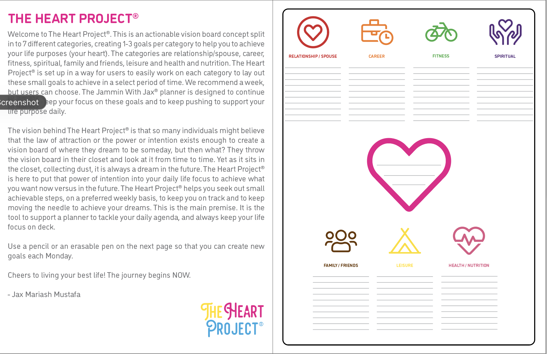 The Heart Project page — page from the MY LIFE Planner 2026