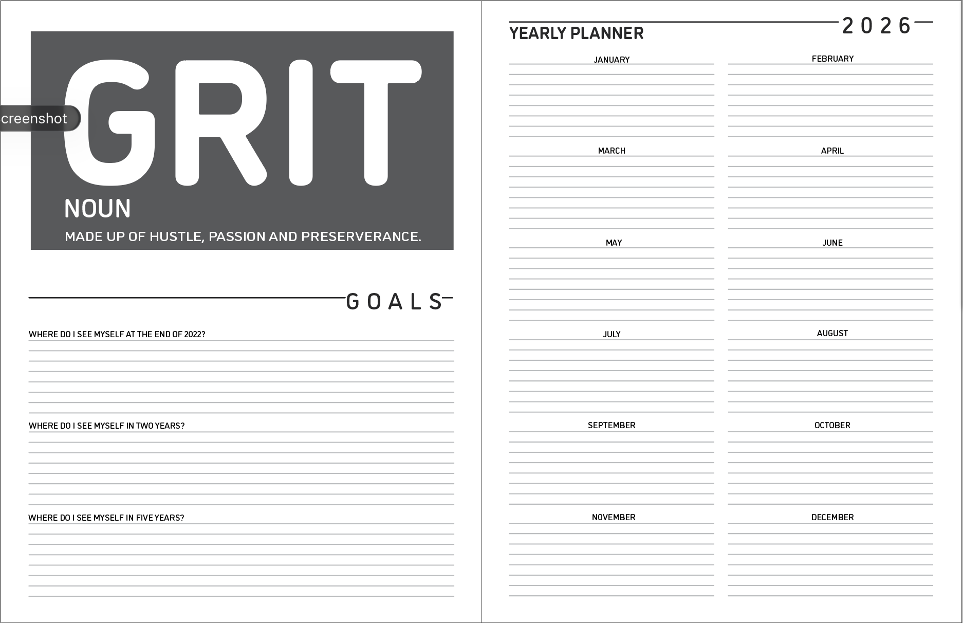 GRIT and yearly goals — page from the MY LIFE Planner 2026